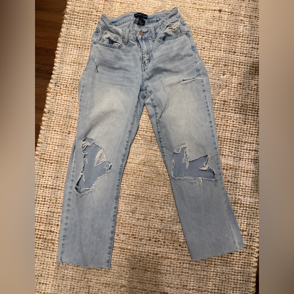 Sincerely Jules Light Blue Distressed Straight Leg Jeans